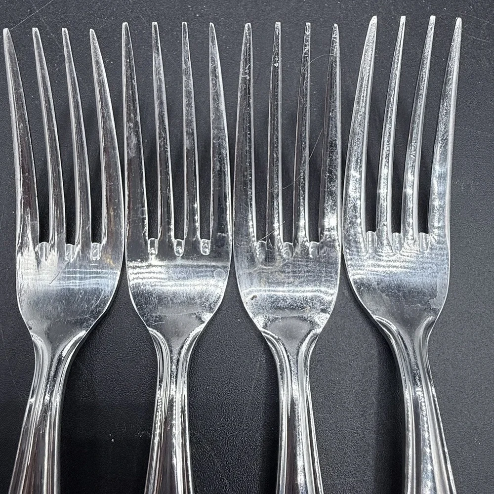 Vintage MB Hollow Ground Galaxie Stainless Forks Set 4 Japan MCM Bakelite Handle